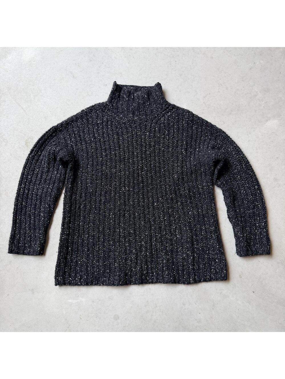 Frye Black Ribbed Chunky Knit Sweater Size Oversized Small